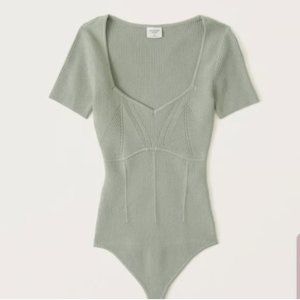 Abercrombie Women's Corset-Inspired Short-Sleeve Bodysuit Green Size S